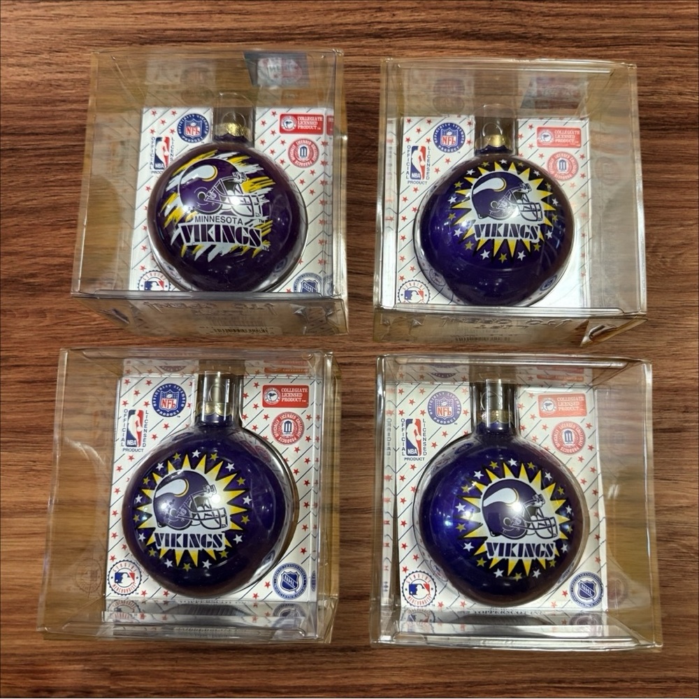 Minnesota Vikings Christmas Ornaments - Set of 4 - New in Boxes